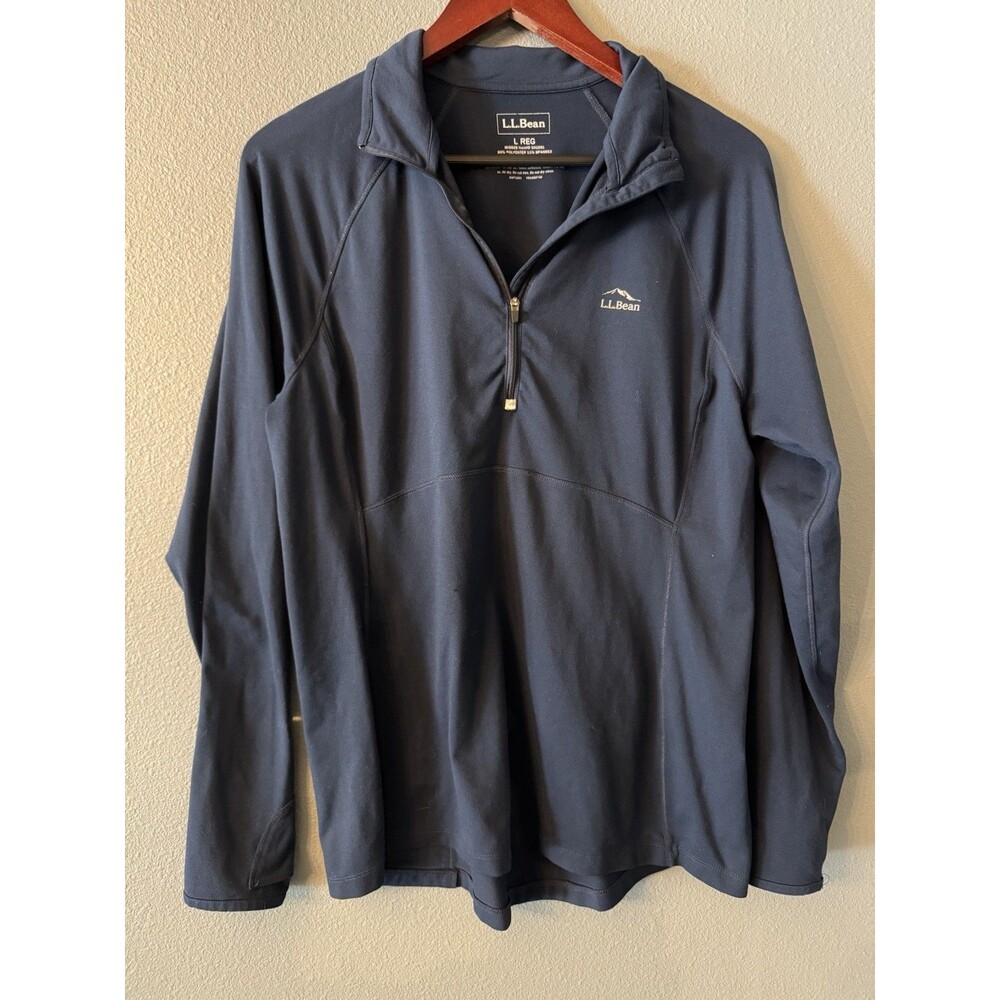 L.L.Bean Womens Regular L Navy 1/4 Zip Mock Neck Long Sleeve Active Pullover